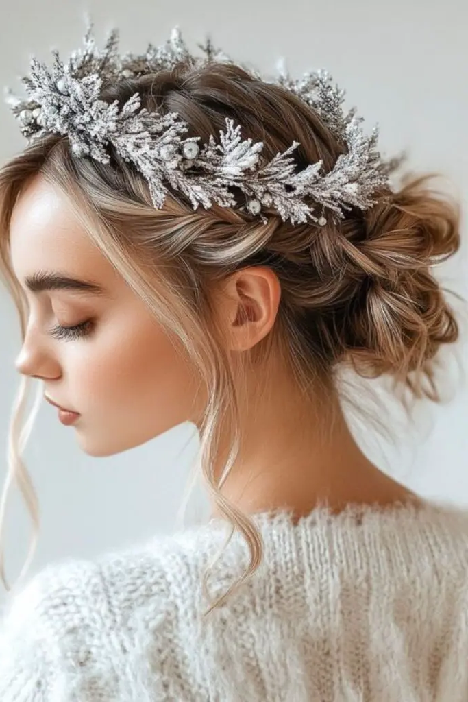 27 Best Winter Hair Braid Ideas 3 1. Frosted Crown Braid