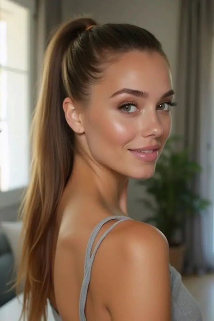 29 Cute Slick Hairstyles 3 1. Glassy Sleek Ponytail