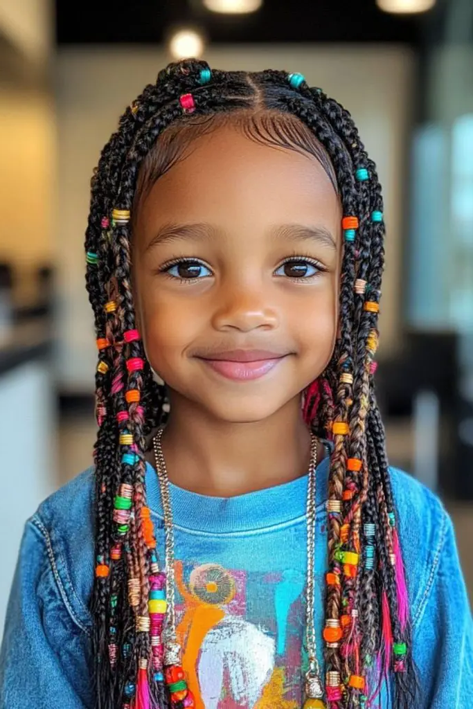 27 Cutest Toddler Beaded Hairstyles for Kids 3 1. Twisty Whimsy Bead Cascade