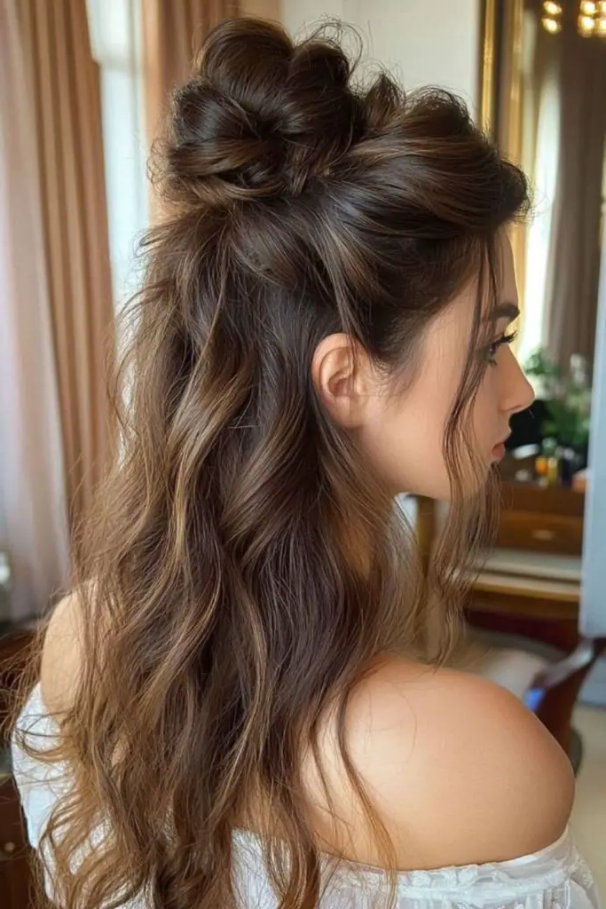 29 Top Spring Hairstyles for 2025 12 10.Boho Half-Up Top Knot