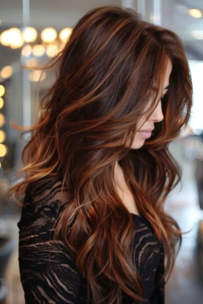 29 Stunning Summer Hair Color for Brunettes 12 10. Amber-Kissed Mocha