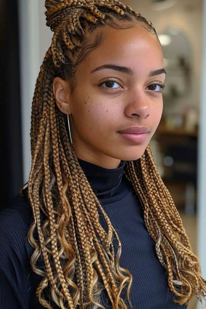 29 Best Black Baddies Hairstyles to Try 11 10. Chestnut Glow Feed-In Braids