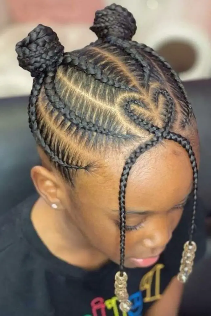 28 Trendy Kids Cornrow Hairstyles 12 10. Heart-Shaped Cornrows: Adorable & Playful