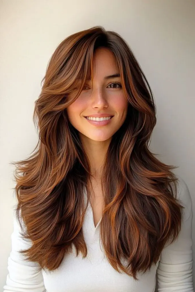 28 Best Long Haircuts with Layers 12 10. Long Layers with Curved Fringe