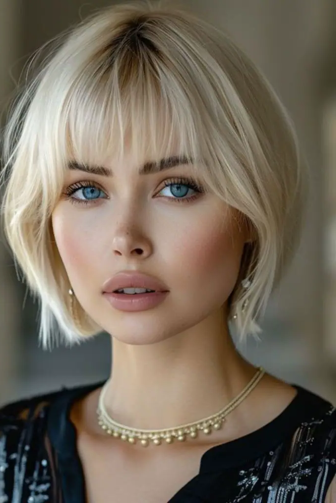 27 Blonde Bob with Fringe Hairstyles 12 10. Pearl Glow Cropped Bob