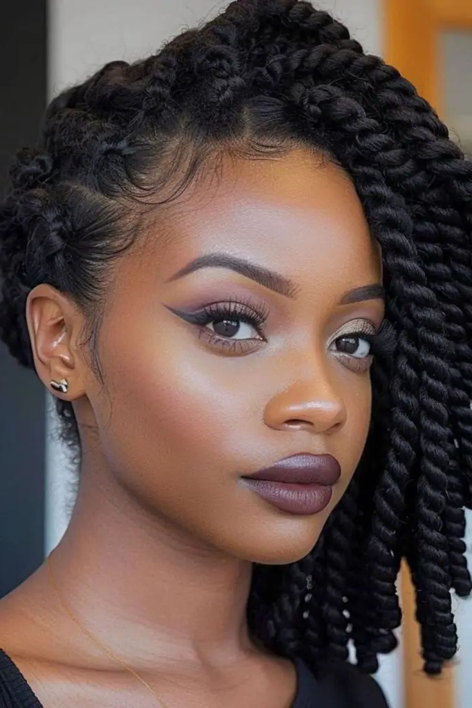 29 Big Twist Braids Hairstyles 12 10. Pinned-Up Twist Elegance