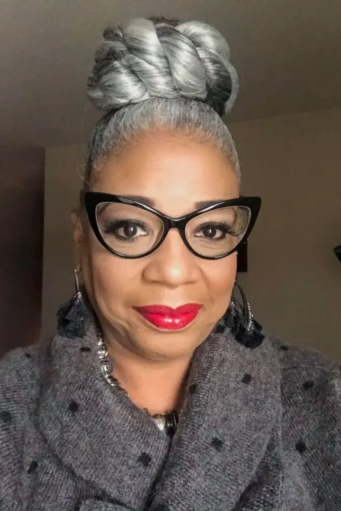 10. Silver Topknot: Polished and Contemporary