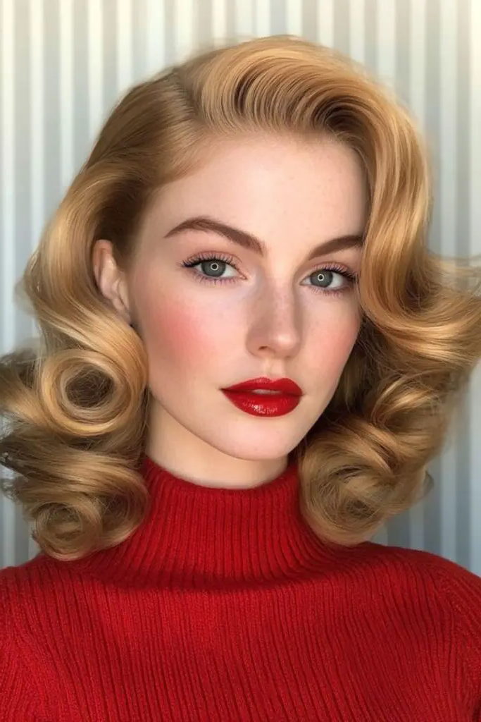 27 Stunning Turtle Neck Hairstyles 12 10. Vintage-Inspired Pin Curls and Knits