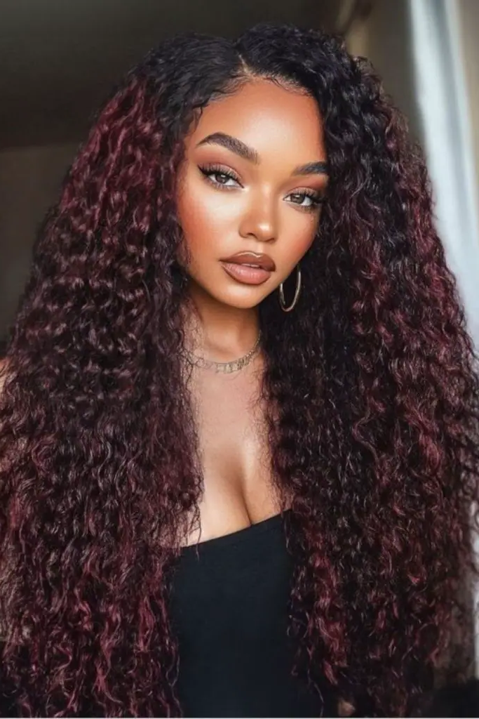28 Beautiful Deep Wave Hairstyles 13 11. Crimson Velvet Waves