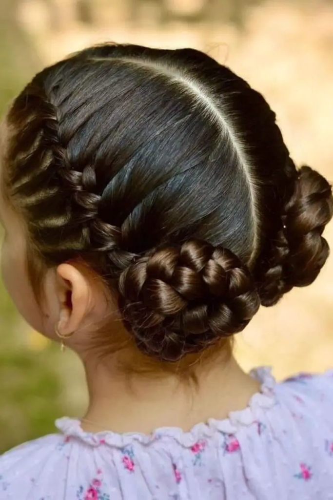 29 Cute Toddler Braids Hair Ideas 13 11. Double-Braided Buns