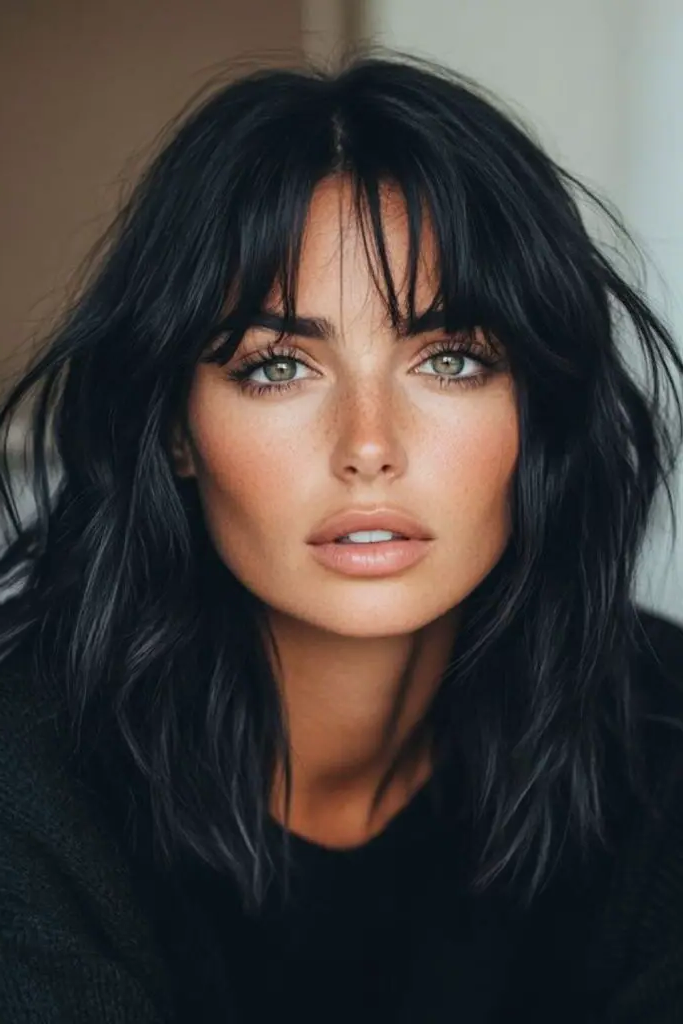 27 Best Lob Haircut with Bangs 12 11. Gothic Midnight Veil