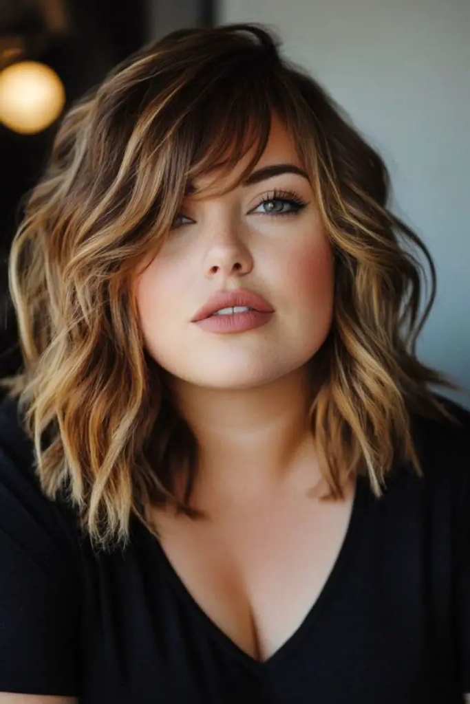28 Best Hair for Round Face Shape Ideas 13 11. Layered Lob Perfection