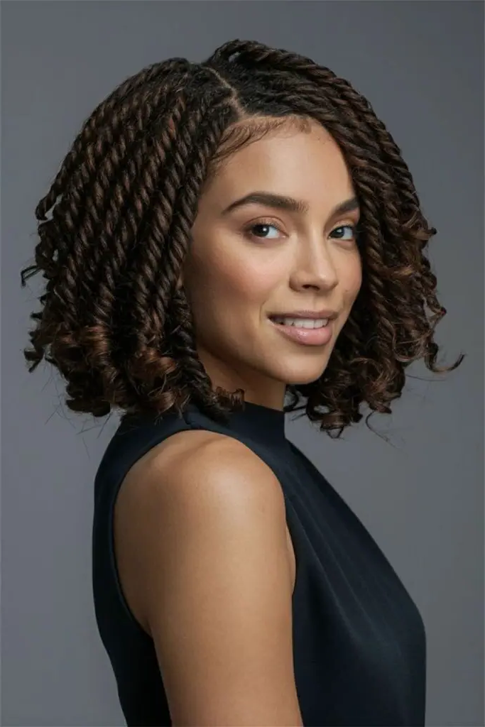 29 Big Twist Braids Hairstyles 13 11. Twisted Halo with Loose Ends