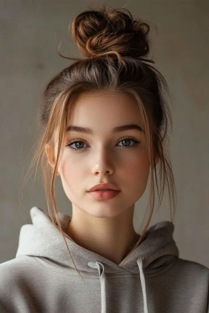 29 Top Spring Hairstyles for 2025 14 12.Messy Top Knot