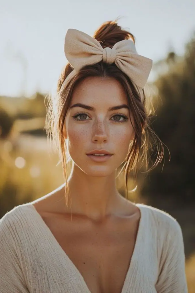 28 Cute Hairstyles with a Bow 14 12. Bow-Tied Top Knot