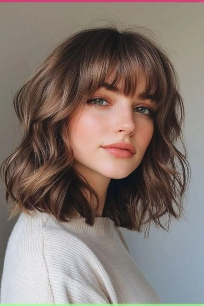 27 Best Lob Haircut with Bangs 13 12. Ethereal Soft-Wave Lob