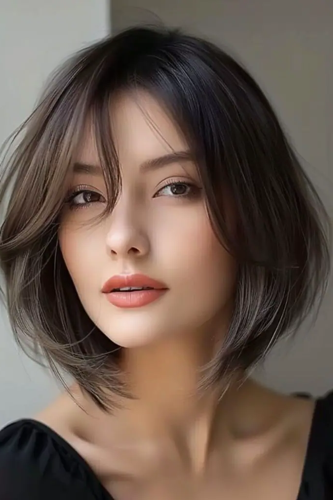 28 Best Feathered Layered Hairstyles 14 12. Feathered Blunt Bob: Contrasting Softness