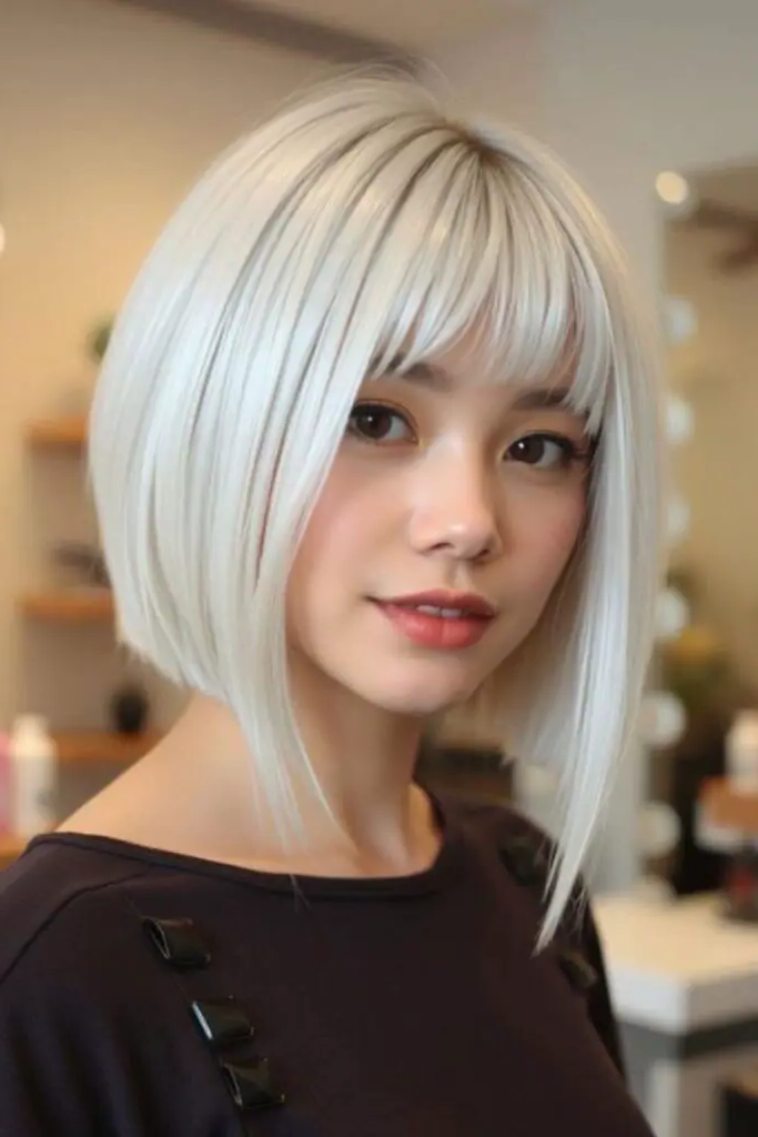 27 Blonde Bob with Fringe Hairstyles 14 12. Moonlit Blade Cut