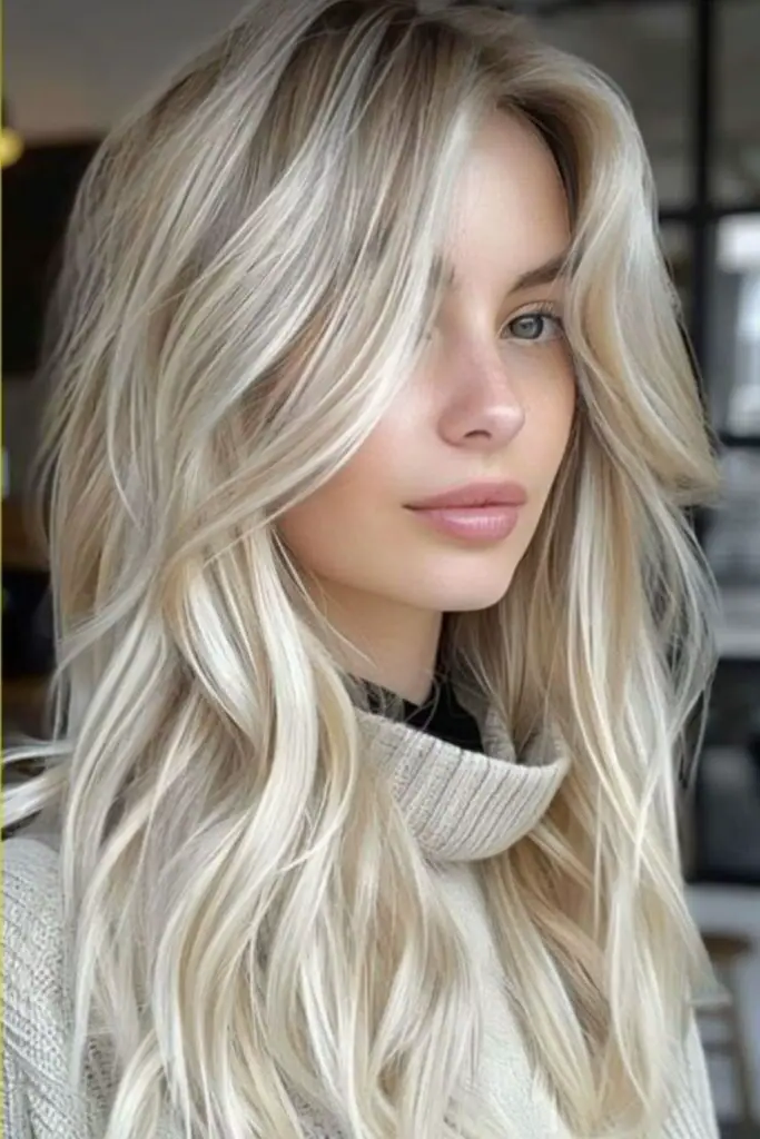 27 Super-Cute Blonde Medium Length Hair Ideas 14 12. Platinum Ice Queen Chic