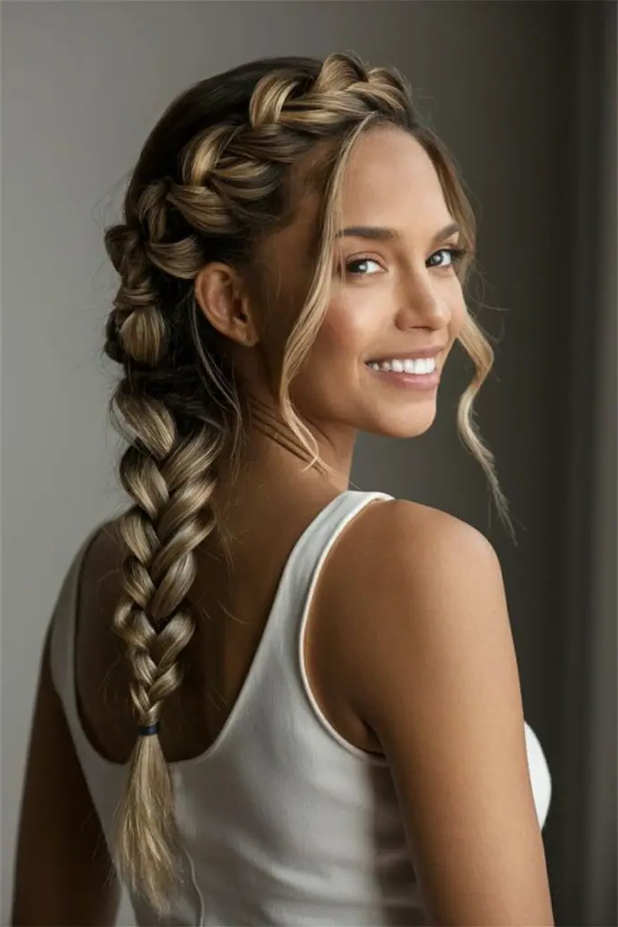 28 Elegant Softball Hairstyles 13 12. Side Braid into Ponytail Mastery