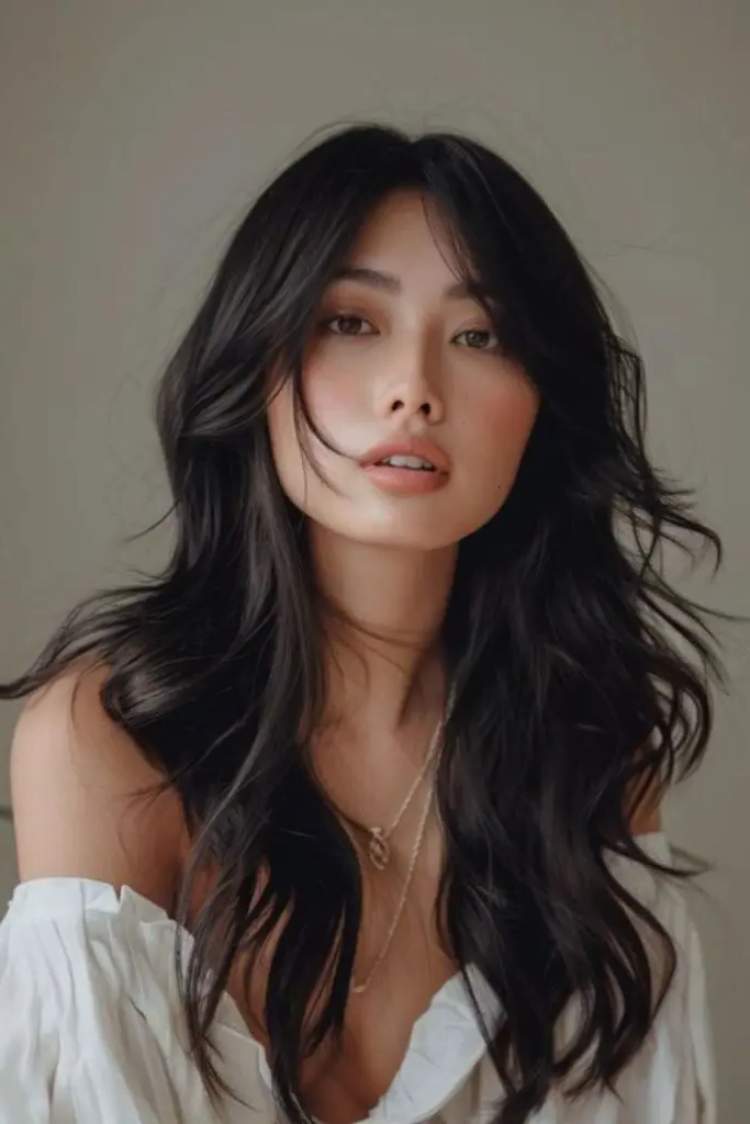 28 Best Long Haircuts with Layers 14 12. Soft Waves with Curtain Bangs