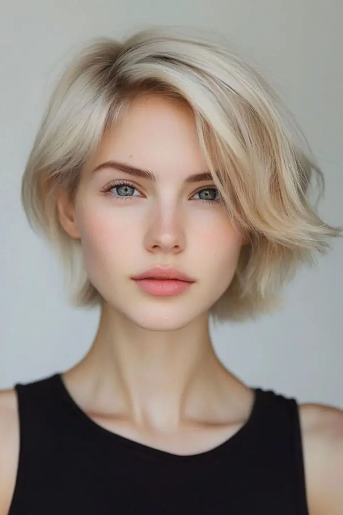 29 Messy Blonde Bob Ideas 15 13. Champagne-Rippled Bob