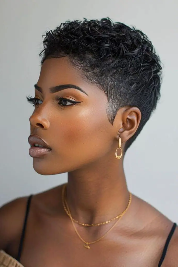27 Trendy low cut hairstyles 15 13. Cropped Afro Elegance