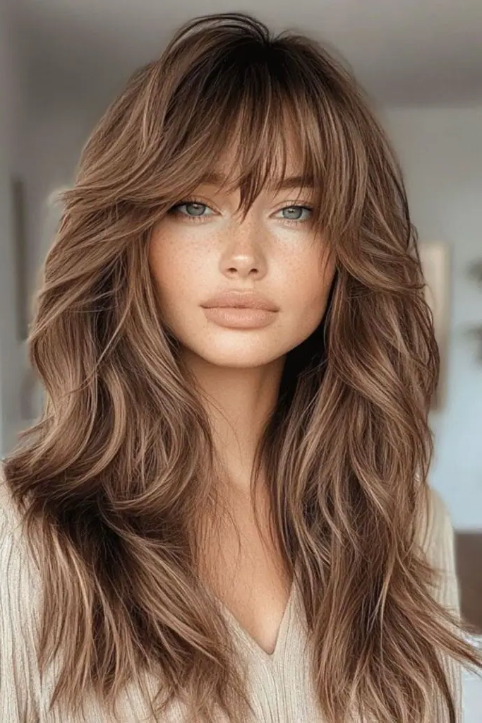 29 Long Layers with Curtain Bangs 14 13. Rosewood Tapered Waves