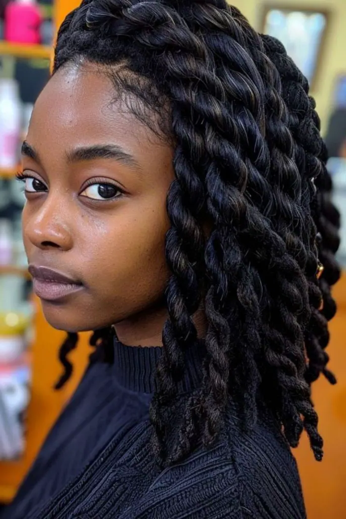 29 Big Twist Braids Hairstyles 15 13. Twisted Side-Swept Elegance