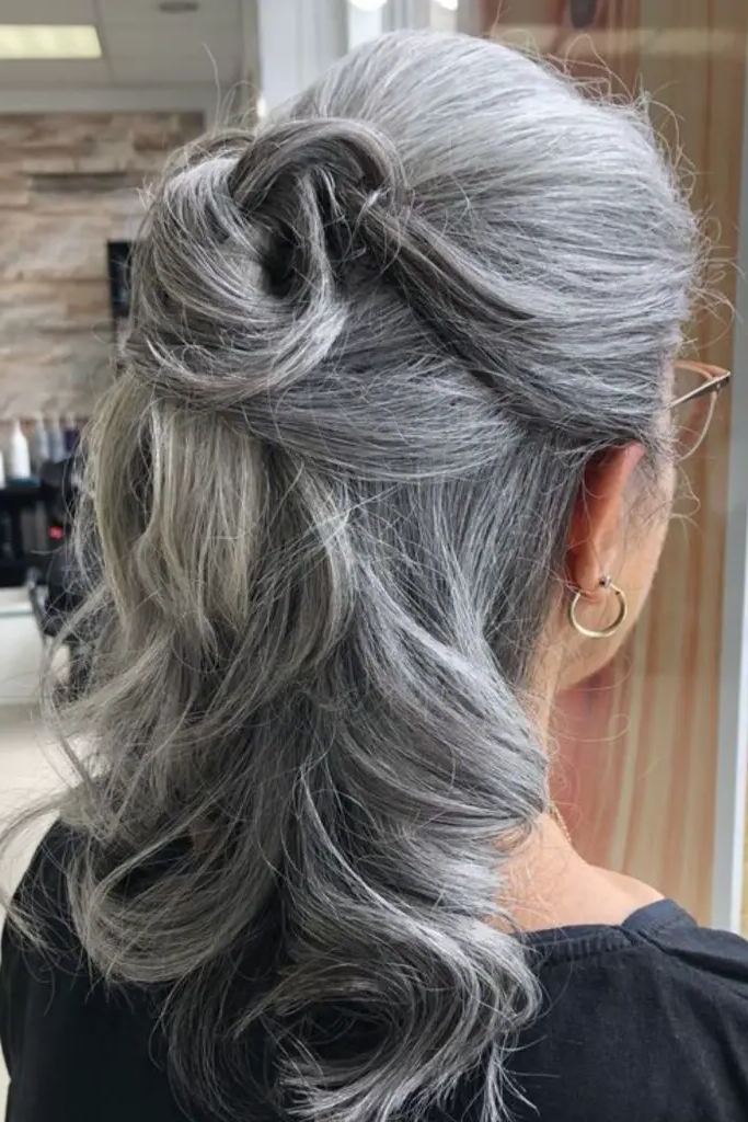 14.Elegant Gray Chignon: Gracefully Timeless