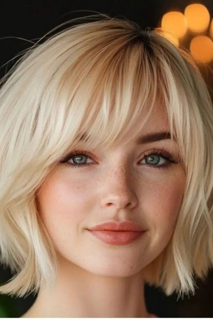 27 Blonde Bob with Fringe Hairstyles 16 14. Citrine Flare Bob