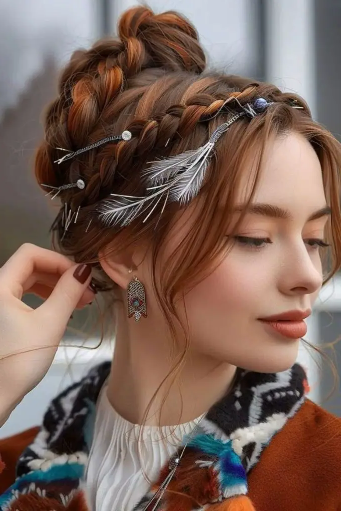 29 New Braided Hairstyles 16 14. Feathered Braid Crown