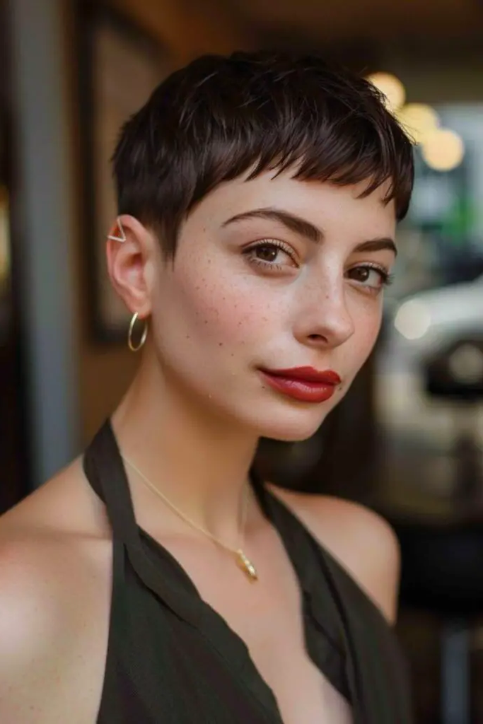 28 Super Short Pixie Cuts Inspirations 16 14. Micro Fringe Drama