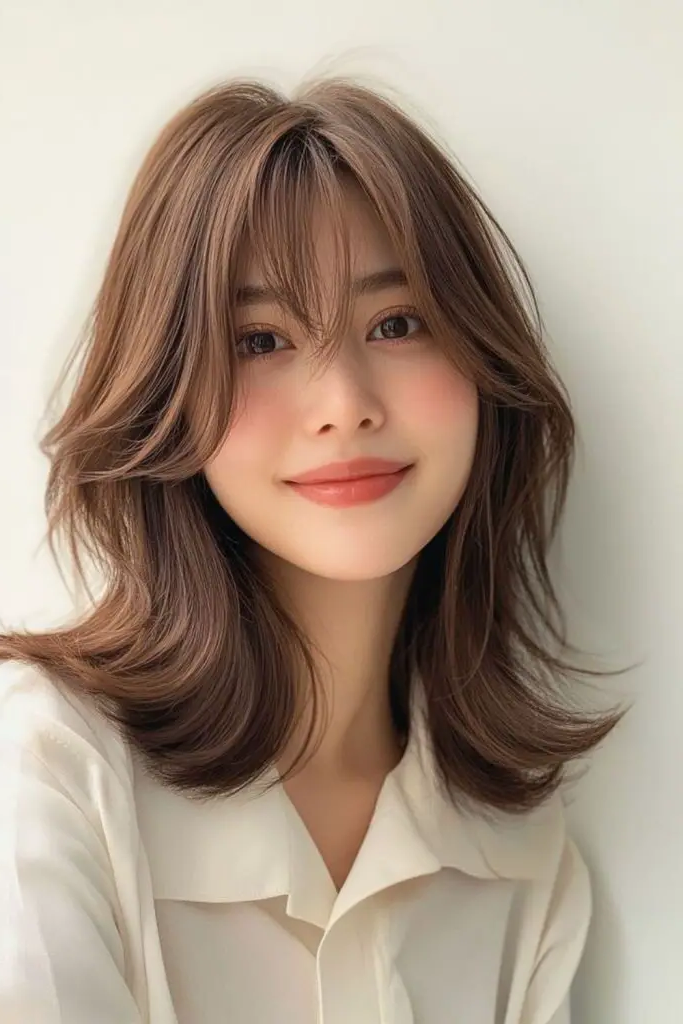 27 Best Lob Haircut with Bangs 15 14. Mystical Shadow Layers