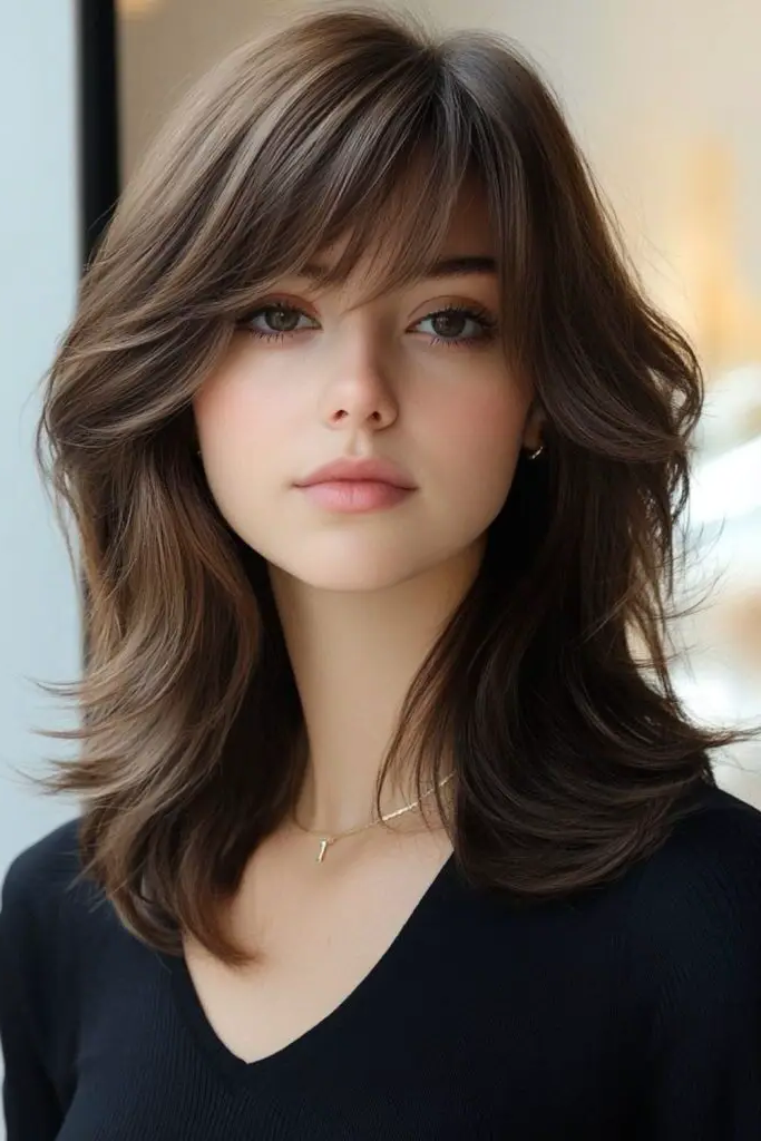 29 Stunning Butterfly Bangs Hairstyles 16 14. Side-Swept Butterfly Bangs: Soft and Subtle