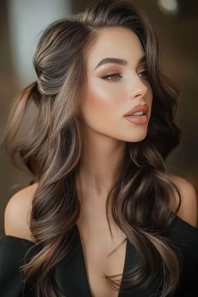 29 Cute Latina Hairstyles Long 16 14. Side-Swept Curls with a Pin