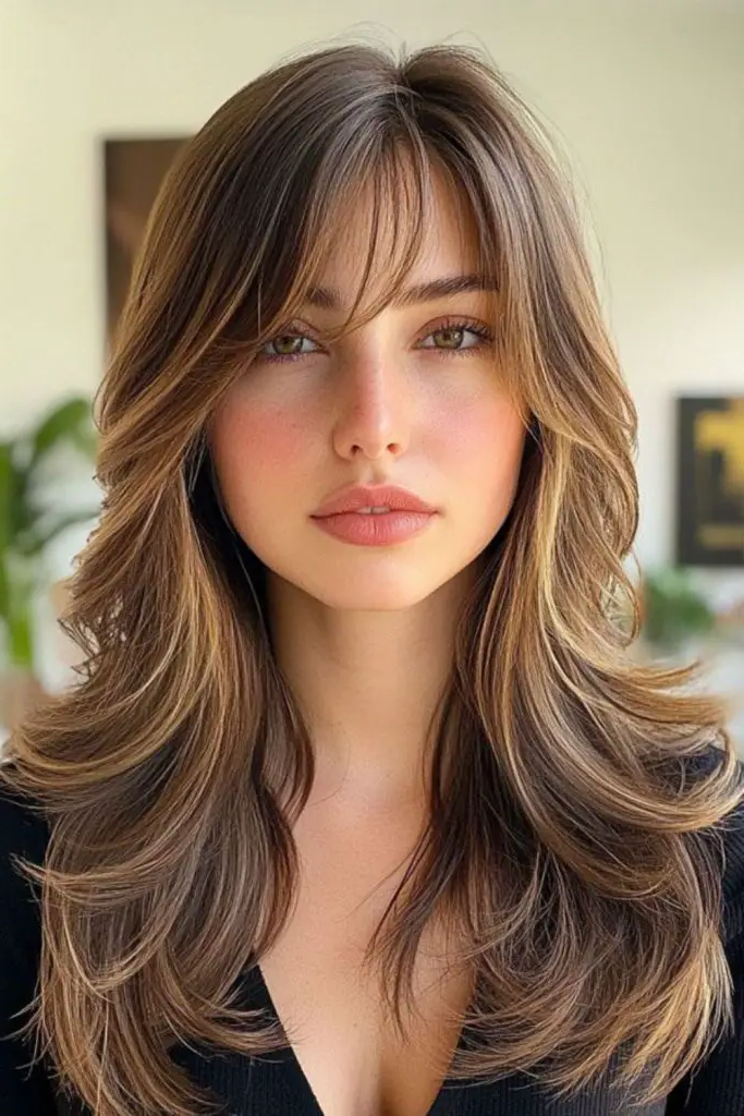 27 Long Layered Haircuts with Face Framing 16 14. Thunderous Tresses