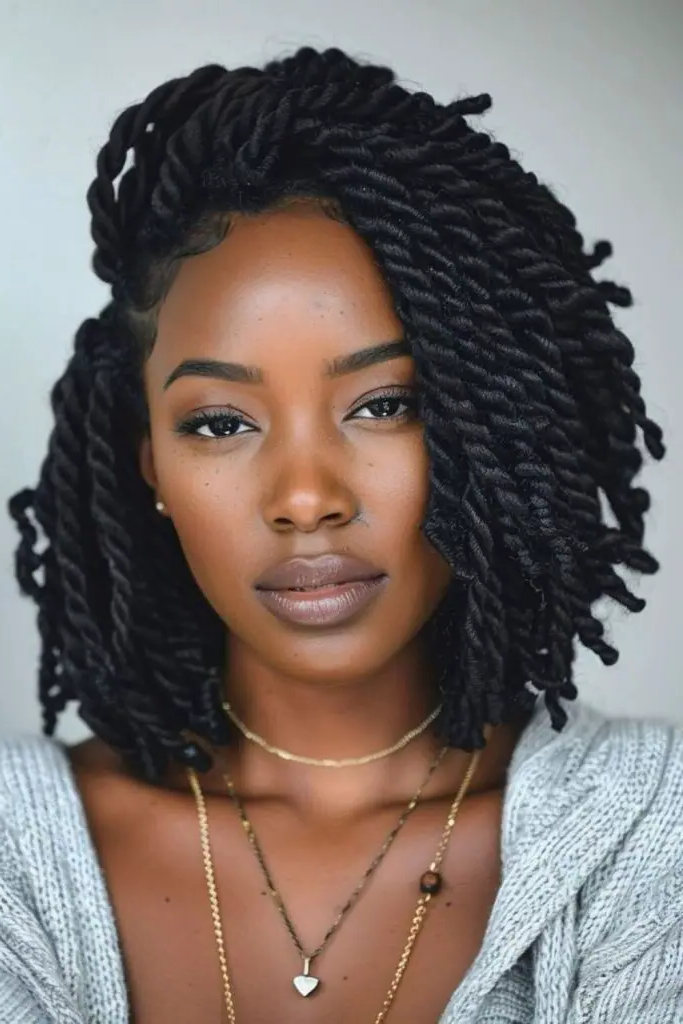 29 Big Twist Braids Hairstyles 16 14. Twisted Bob with Asymmetry