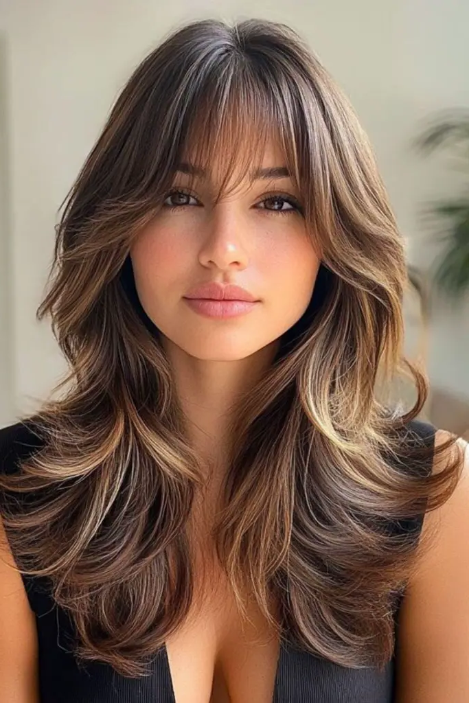 28 Best Haircuts for Thin Fine Hair Long 17 15. Classic Layered Cut with Wispy Bangs