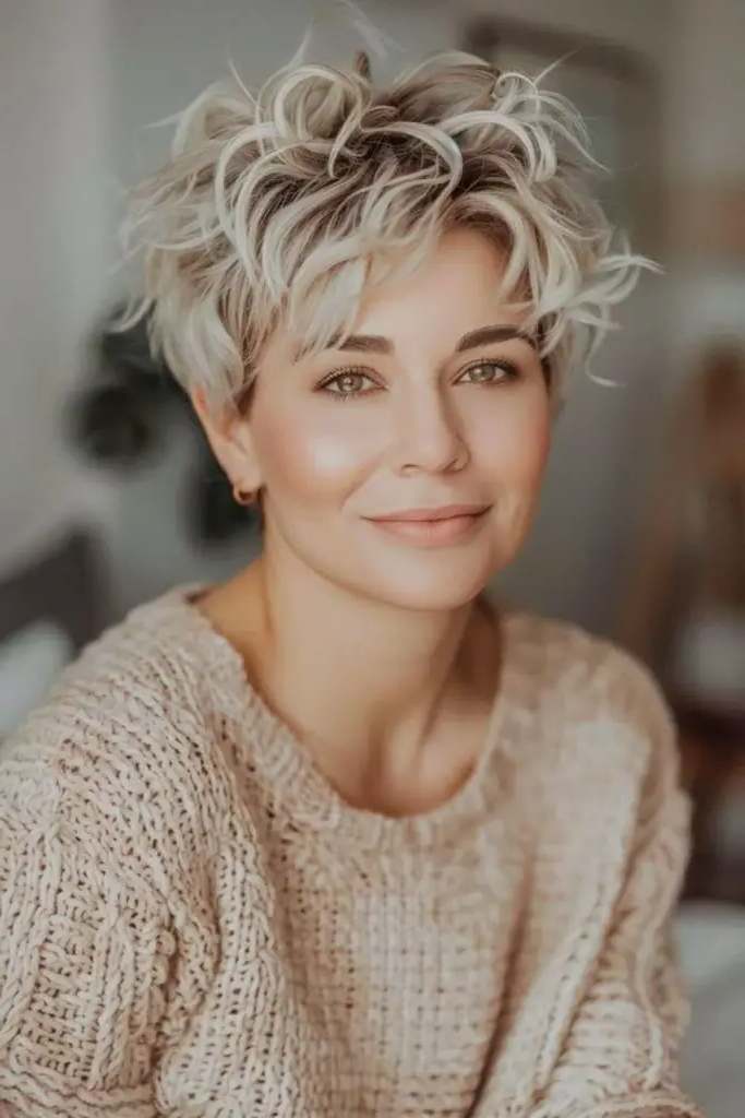 28 Stunning Curly Pixie Hairstyles 17 15. Feathery Cloud Curl Crown