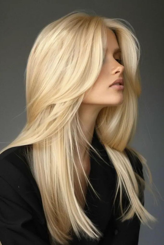 15. Glossy Platinum Blonde with Golden Undertones