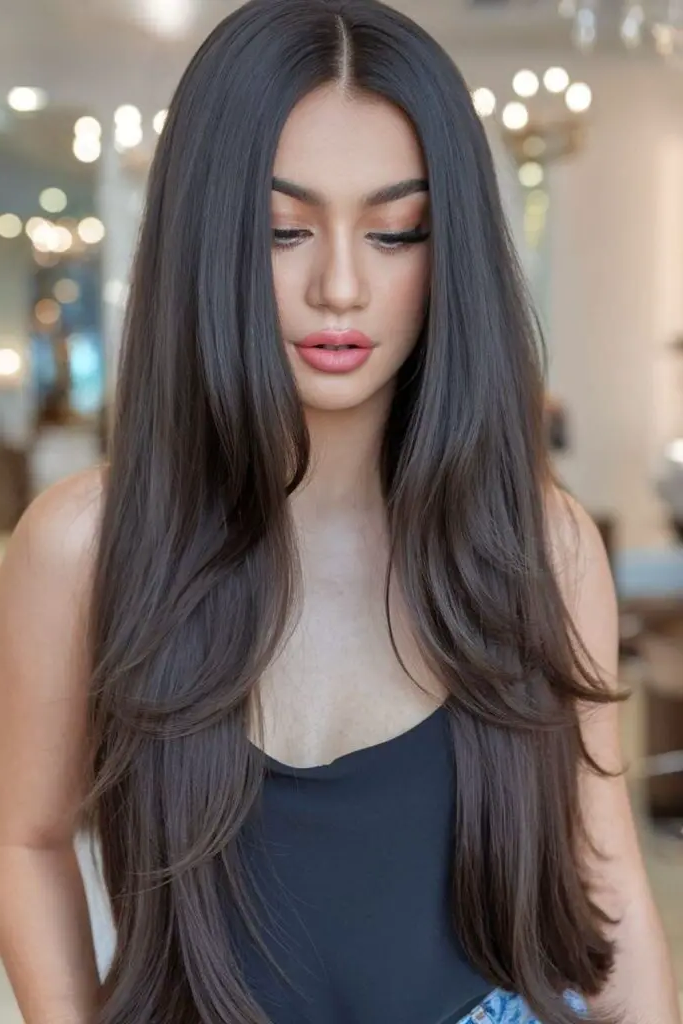 27 Long Layered Haircuts with Face Framing 17 15. Moonbeam Veil