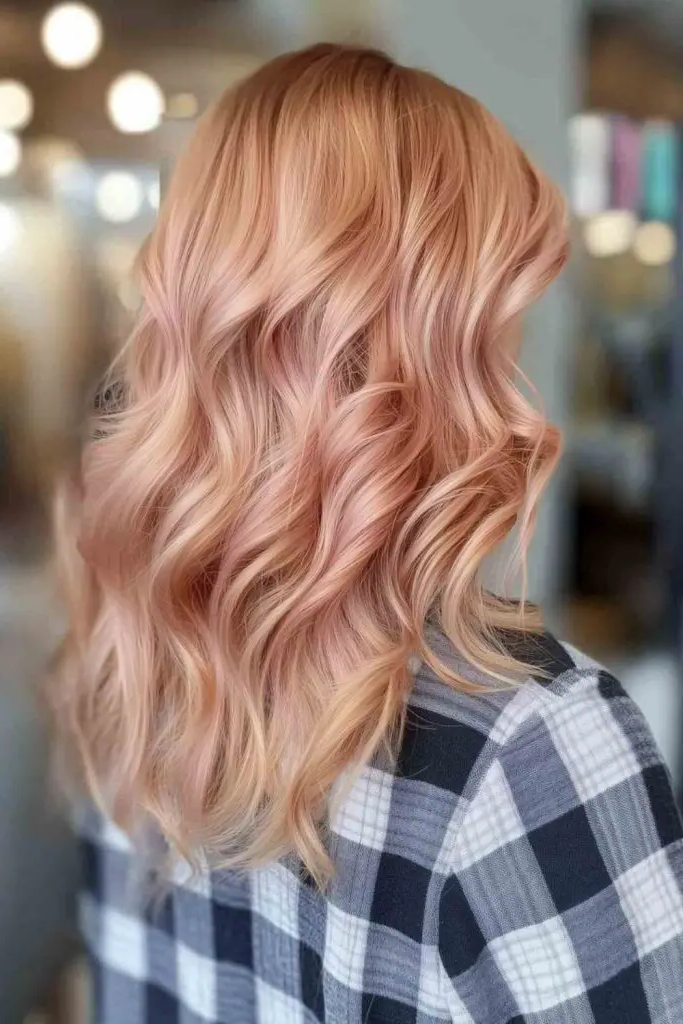 27 Super-Cute Blonde Medium Length Hair Ideas 17 15. Rose Gold Dream Waves