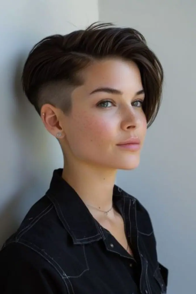 27 Trendy low cut hairstyles 17 15. Side-Swept Pixie Glam