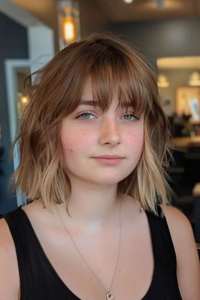 30 Stunning Medium Shag Hairstyles 18 16. Blunt Bang Revival