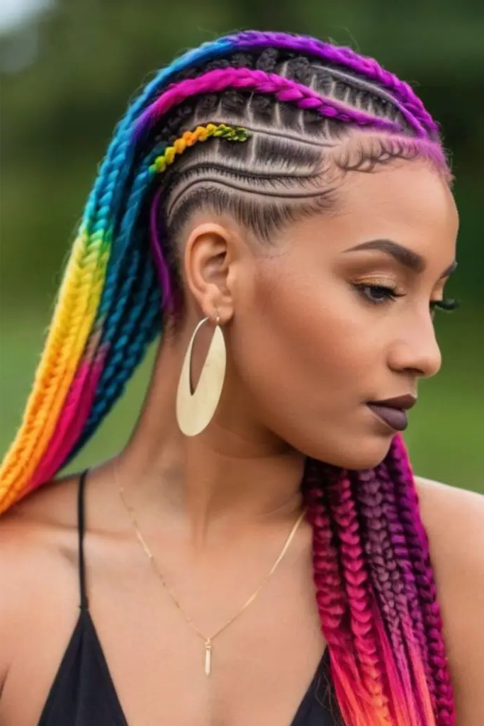 27 Best Big Cornrows Hairstyles 18 16. Bold Rainbow Rows