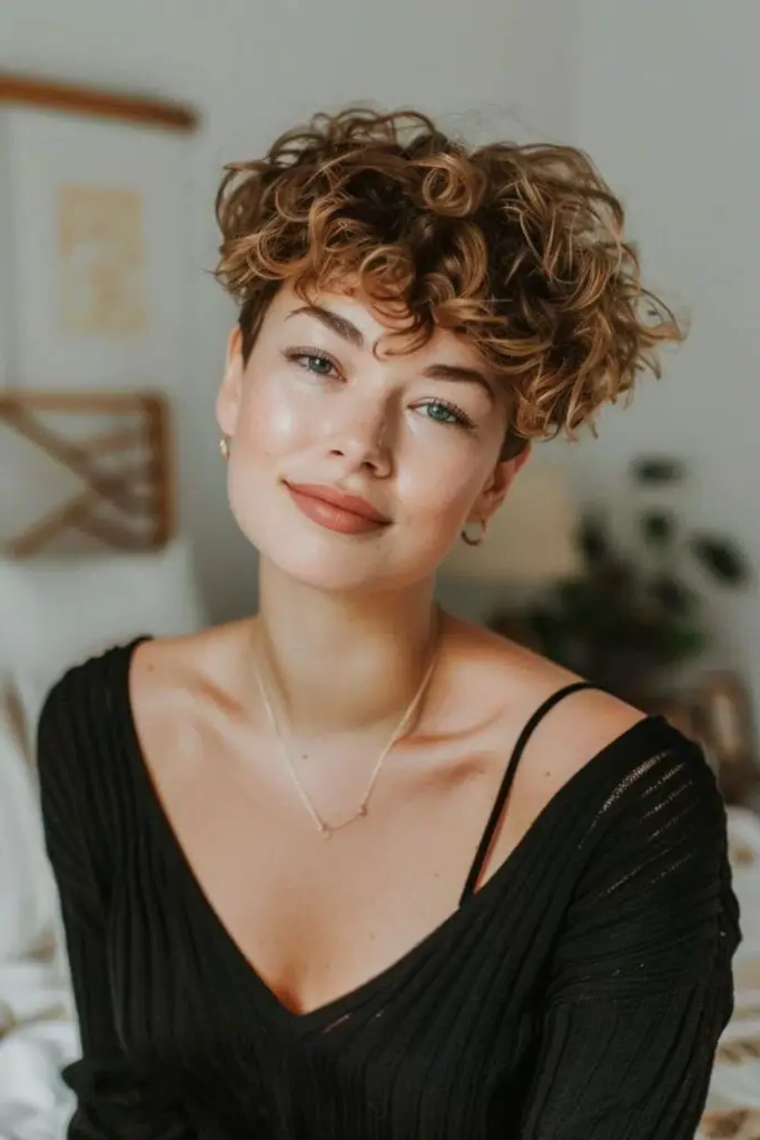 28 Stunning Curly Pixie Hairstyles 18 16. Ember Glow Curly Crop