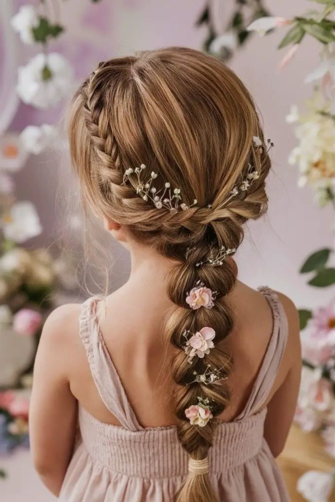 29 Cute Toddler Braids Hair Ideas 18 16. Floral Parting Braids