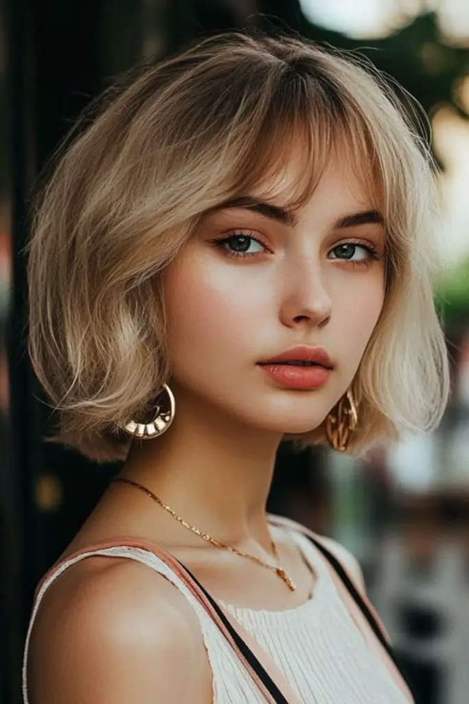 27 Blonde Bob with Fringe Hairstyles 18 16. Gleaming Amber Bob