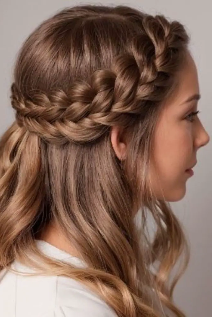 28 Elegant Softball Hairstyles 17 16. Half-Up Braided Crown